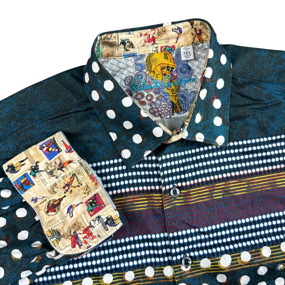 Robert Graham Mens 2XL Classic Fit Vintage Football Polka Dot Button Down Shirt